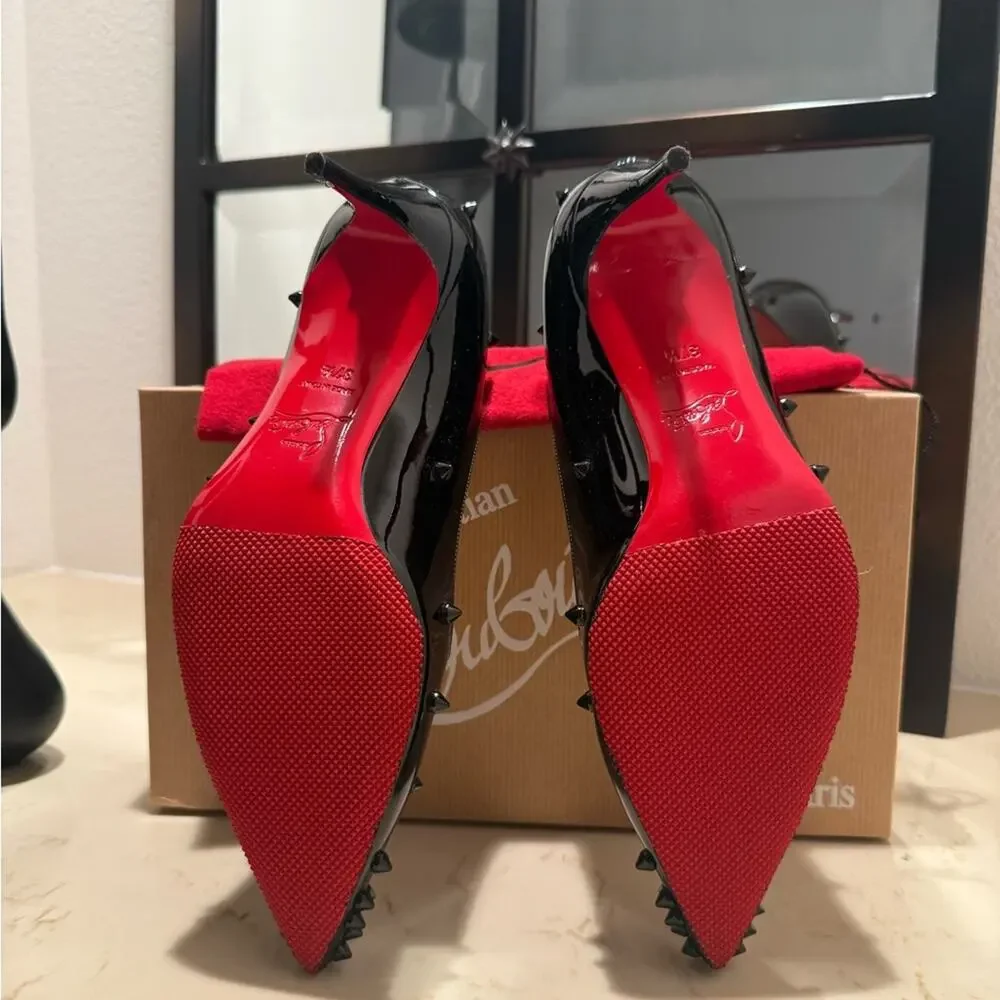 Christian Louboutin Black Patent Studded Pointed Toe Pumps